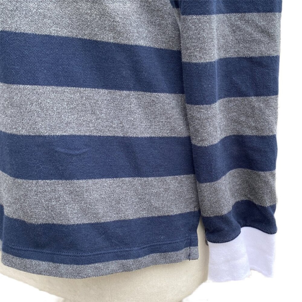 Lands End Blue Gray Striped Rugby Shirt Retro Back to School Preppy Academia-S - Picture 5 of 12